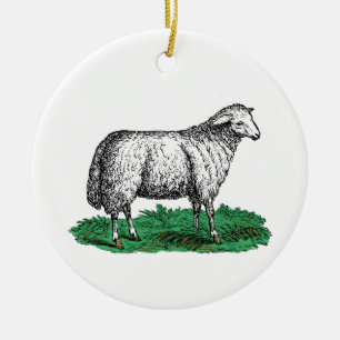Vintage Sheep Ewe Farm Animals Drawing C Ceramic Ornament