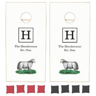 Vintage Sheep Ewe Farm Animals Drawing C Cornhole Set