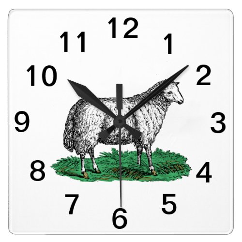 Vintage Sheep Ewe Farm Animals Drawing C Square Wall Clock