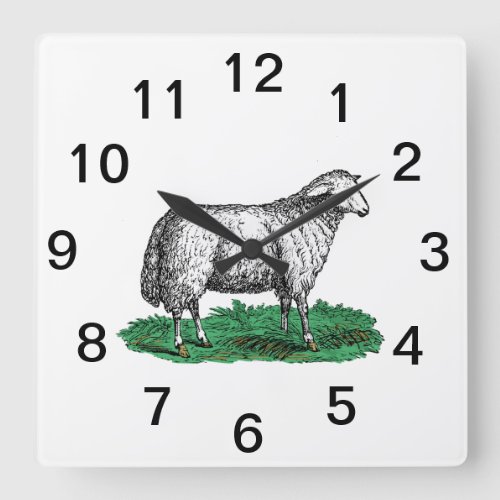 Vintage Sheep Ewe Farm Animals Drawing C Square Wall Clock