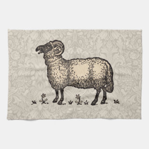 Vintage Sheep Illustration: Farm Classic Art Kitchen Towel