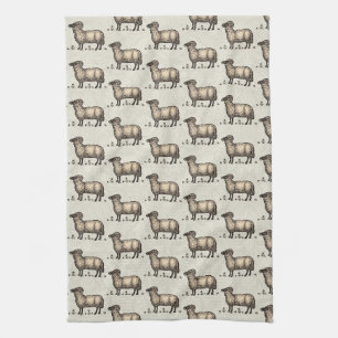 Vintage Sheep Illustration: Farm Classic Art Kitchen Towel