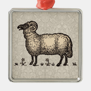 Vintage Sheep Illustration: Farm Classic Art Metal Ornament