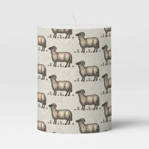 Vintage Sheep Illustration: Farm Classic Art Pillar Candle