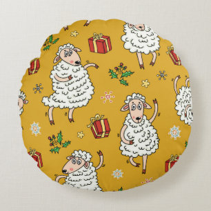 Vintage sheep: pastoral background. round pillow