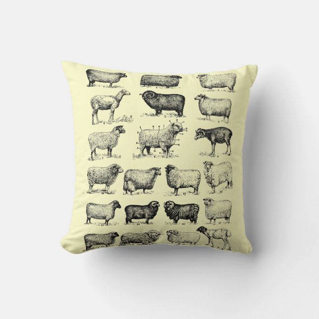 Vintage Sheep Throw Pillow (Front)