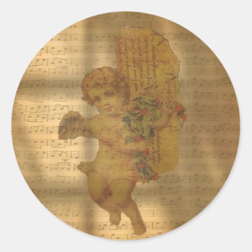Vintage Sheet Music and Faded Angel Christmas Classic Round Sticker