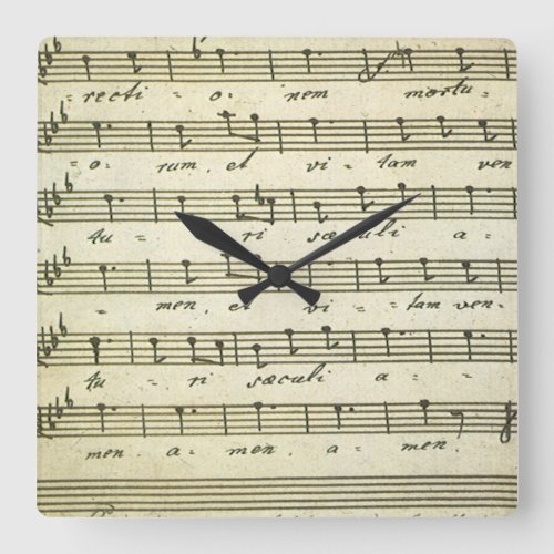 Vintage Sheet Music Antique Musical Score 1810 Square Wall Clock