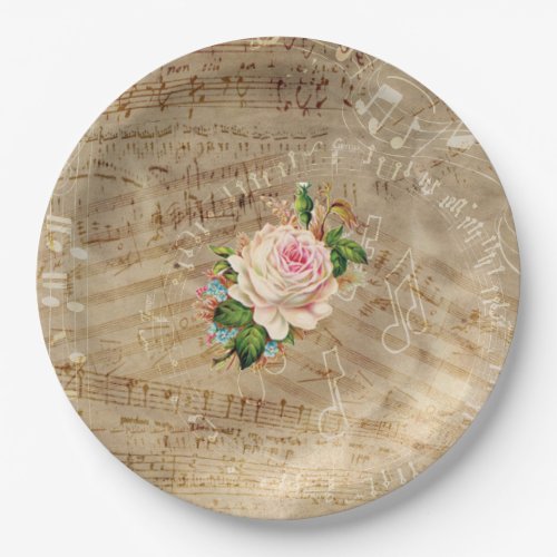 Vintage Sheet Music Antique Rose  Paper Plates