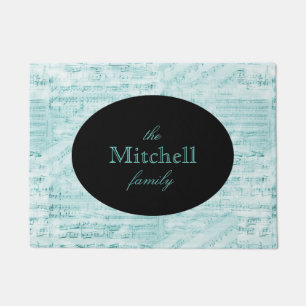 Vintage Sheet Music Aqua Personalized Door Mat
