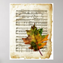 Vintage Sheet Music Autumn Leaf Art Poster