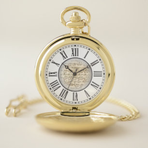 Vintage Sheet Music Black Roman Numerals Pocket Watch