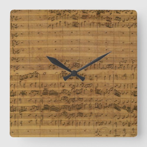 Vintage Sheet Music by Johann Sebastian Bach Square Wall Clock