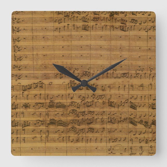 Vintage Sheet Music by Johann Sebastian Bach Square Wall Clock (Front)
