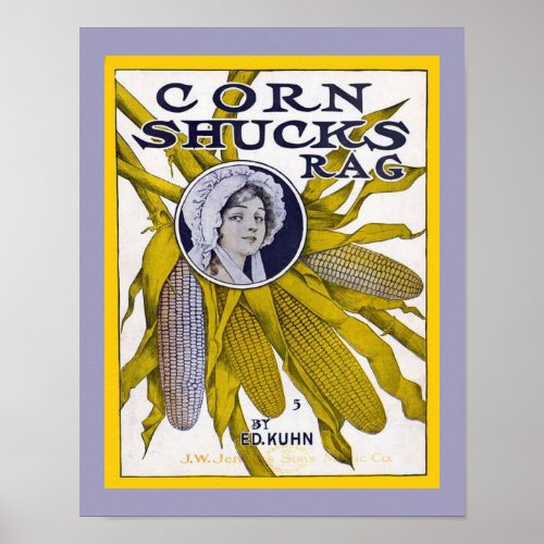 Vintage Sheet Music Cover Copy CORN SHUCKS RAG Poster