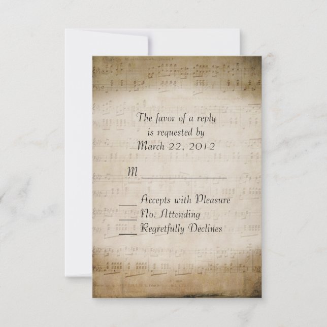 Vintage Sheet Music Custom RSVP Card (Front)