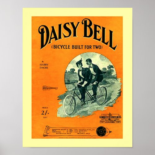 Vintage Sheet Music Daisy Bell Cover Copy Poster