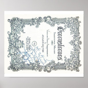 Vintage Sheet Music - Greensleeves Autographed Poster