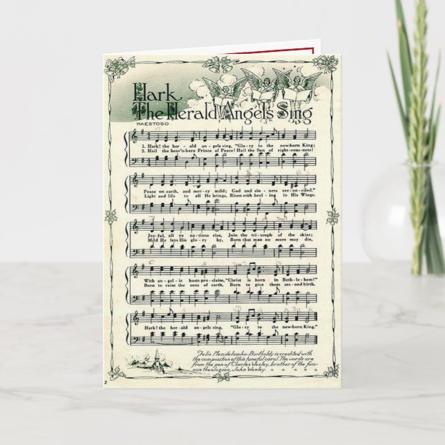 Vintage Sheet Music Hark the Herald Angels Sing  Holiday Card (Front)