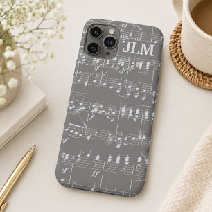 Vintage Sheet Music in Gray and White Signature  iPhone 11 Pro Case