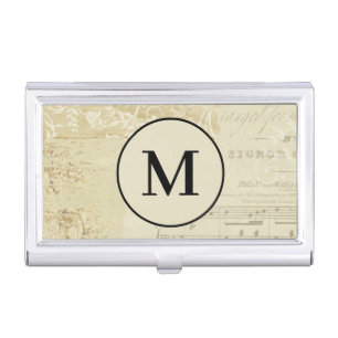 Vintage Sheet Music Monogram Initial Customized Business Card Case