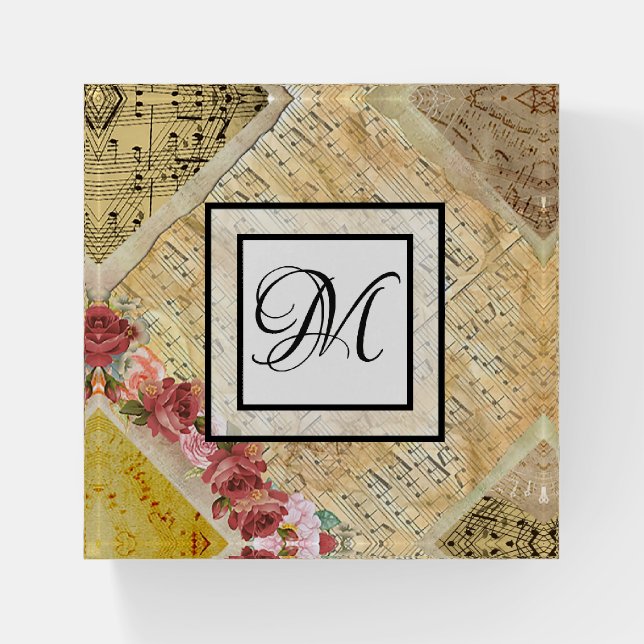 Vintage Sheet Music Musial Notes Roses Paperweight (Front)