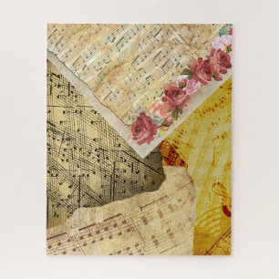Vintage Sheet Music, Musical Notes and Roses Jigsaw Puzzle