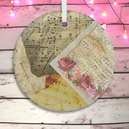 Vintage Sheet Music Musical Notes Christmas  Glass Ornament