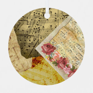 Vintage Sheet Music Musical Notes Christmas Metal Ornament