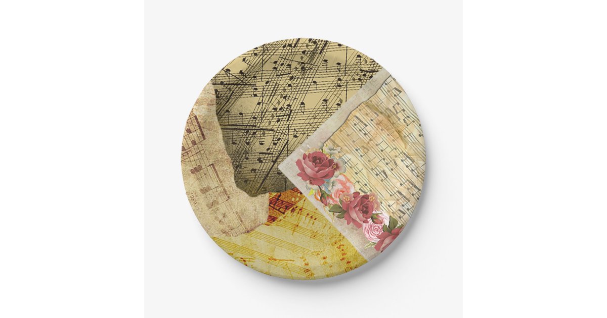 Vintage Sheet Music Musical Notes Piano Rose Cake Paper Plate Zazzle Com