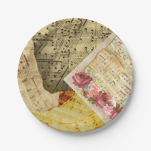 Vintage Sheet Music Musical Notes Piano Rose Cake Paper Plates