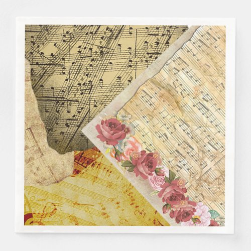 Vintage Sheet Music Musical Notes Piano Roses Paper Dinner Napkins