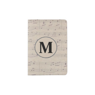 Vintage Sheet Music Note monogram Passport Holder