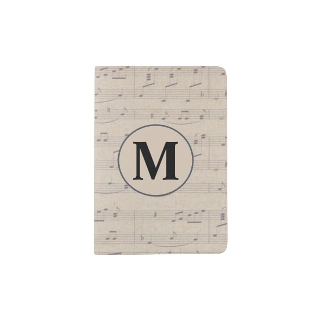 Vintage Sheet Music Note monogram  Passport Holder (Front)