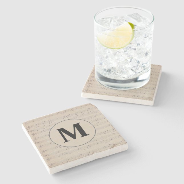Vintage Sheet Music Note monogram  Stone Coaster (Side)