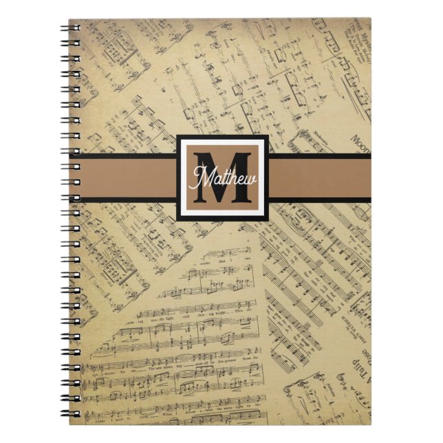 Vintage Sheet Music note Musician Monogram   Notebook (Front)