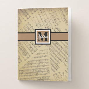 Vintage Sheet Music note Musician Monogram   Pocket Folder