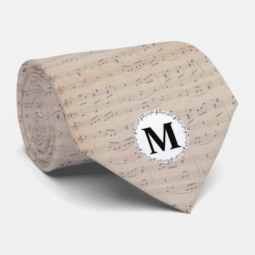 Vintage sheet music note pattern monogram neck tie