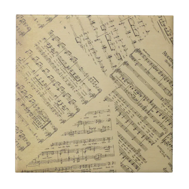 Traditional Note Design Vintage Sheet music note pattern musician Ceramic Tile | Zazzle