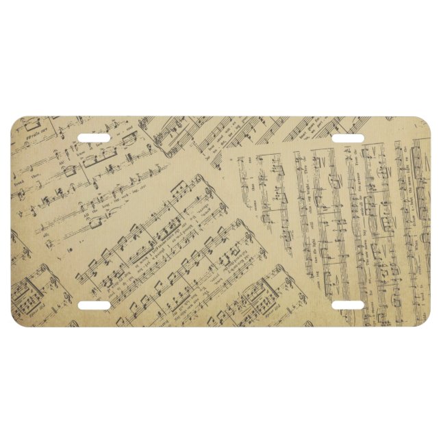 Vintage Sheet music note pattern musician  License Plate (Front)