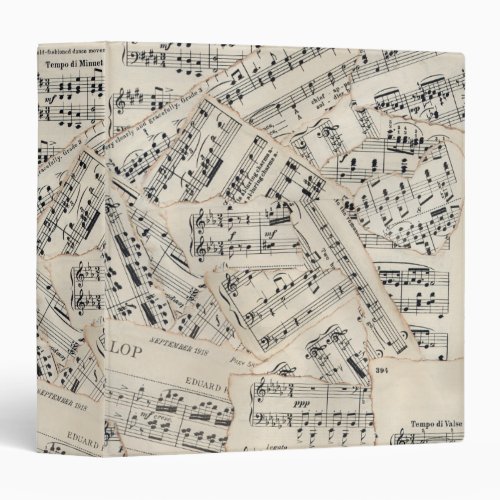 Vintage Sheet Music Paper Collage 3 Ring Binder