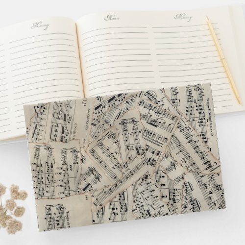 Vintage Sheet Music Paper Collage Guest Book