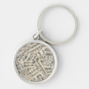Vintage Sheet Music Paper Collage Keychain