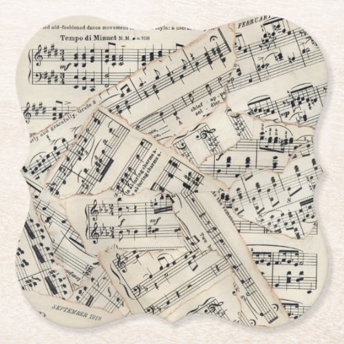 Vintage Sheet Music Paper Collage Paper Coaster