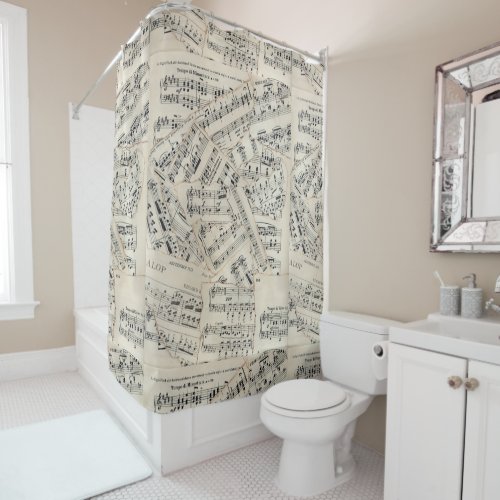 Vintage Sheet Music Paper Collage Shower Curtain