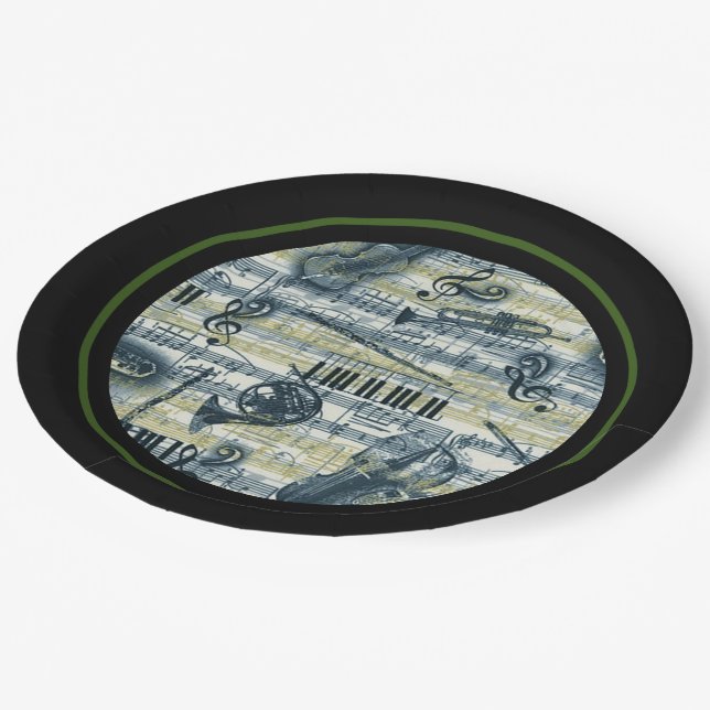 Vintage Sheet Music Pattern Paper Plates (Angled)