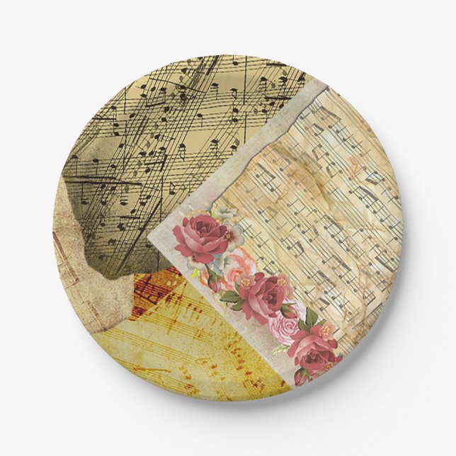 Vintage Sheet Music, Piano Musical Notes Paper Plates (Front)