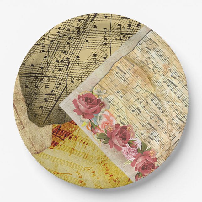 Vintage Sheet Music, Piano Musical Notes Paper Plates (Front)