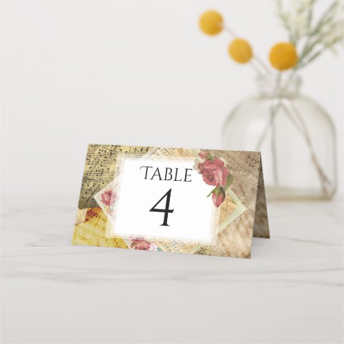 Vintage Sheet Music Piano Musical Notes Roses Place Card