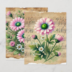Vintage Sheet Music Pink & Green Daisies Scrapbook